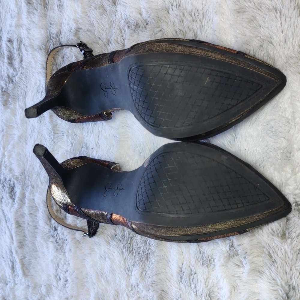 Jessica Simpson Vindie 8M Metallic Gold and Copper Ankle Strap Platform Heels - Picture 7 of 15